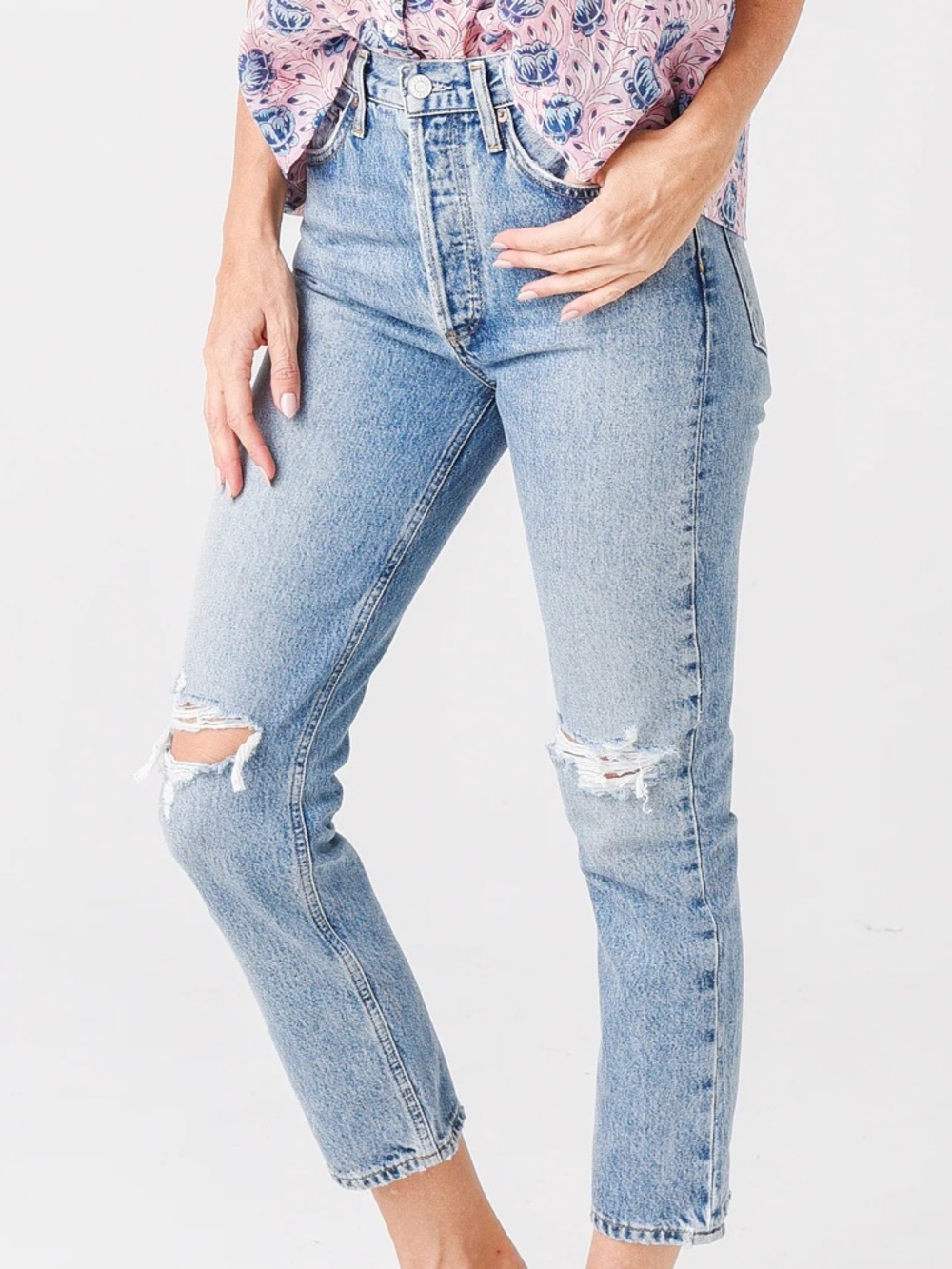 AGOLDE Riley High Rise Straight Crop Jeans - Light Blue